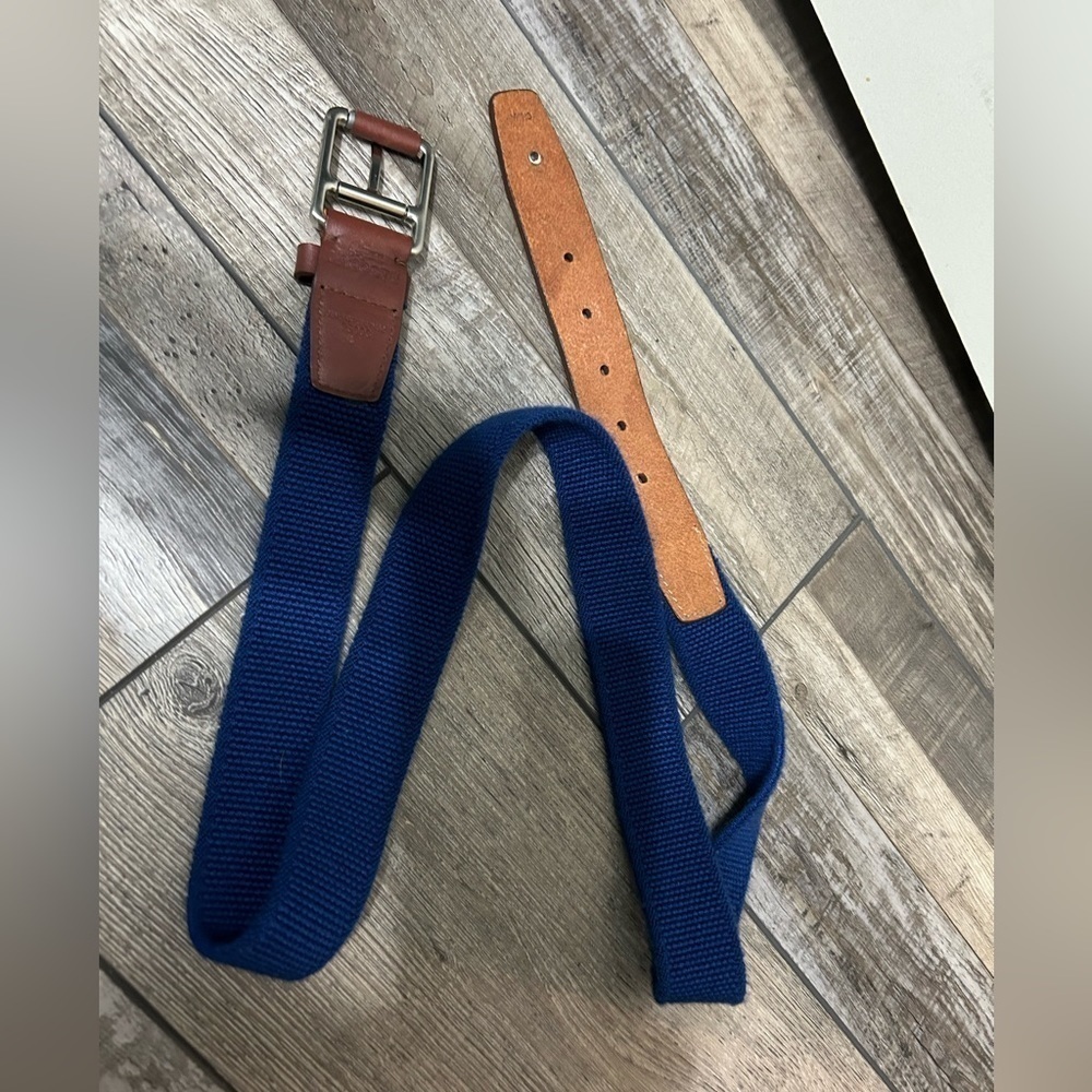 VINTAGE LACOSTE Blue FABRIC BELT,  LEATHER ENDS
